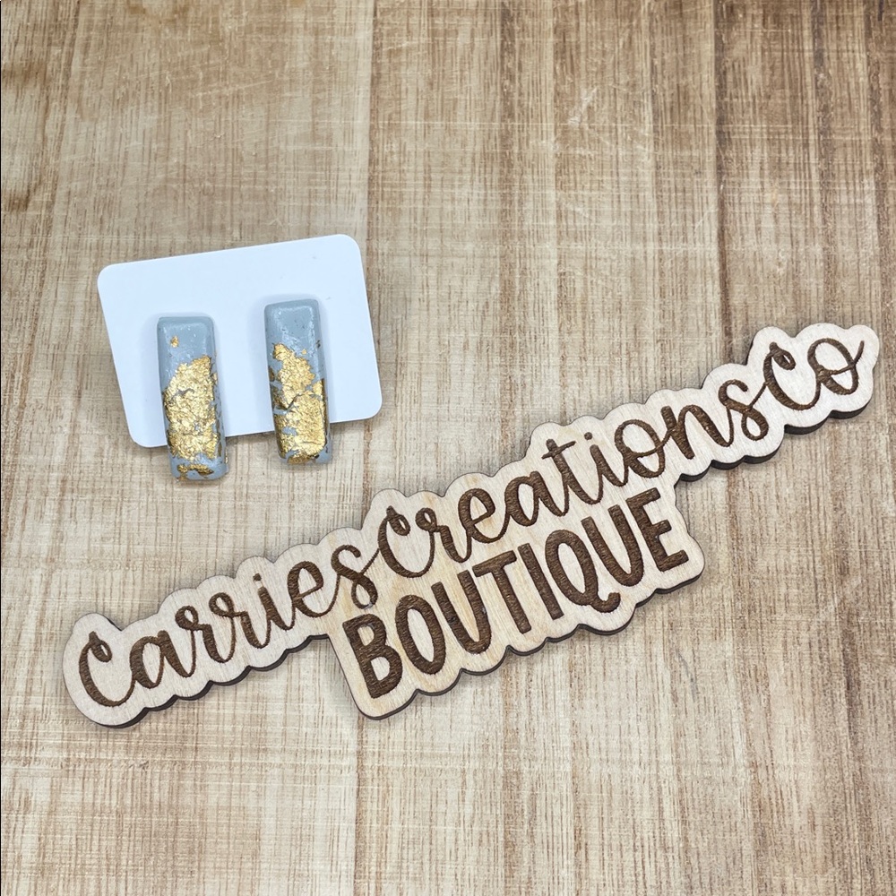 Gray and Gold Rectangle Earrings